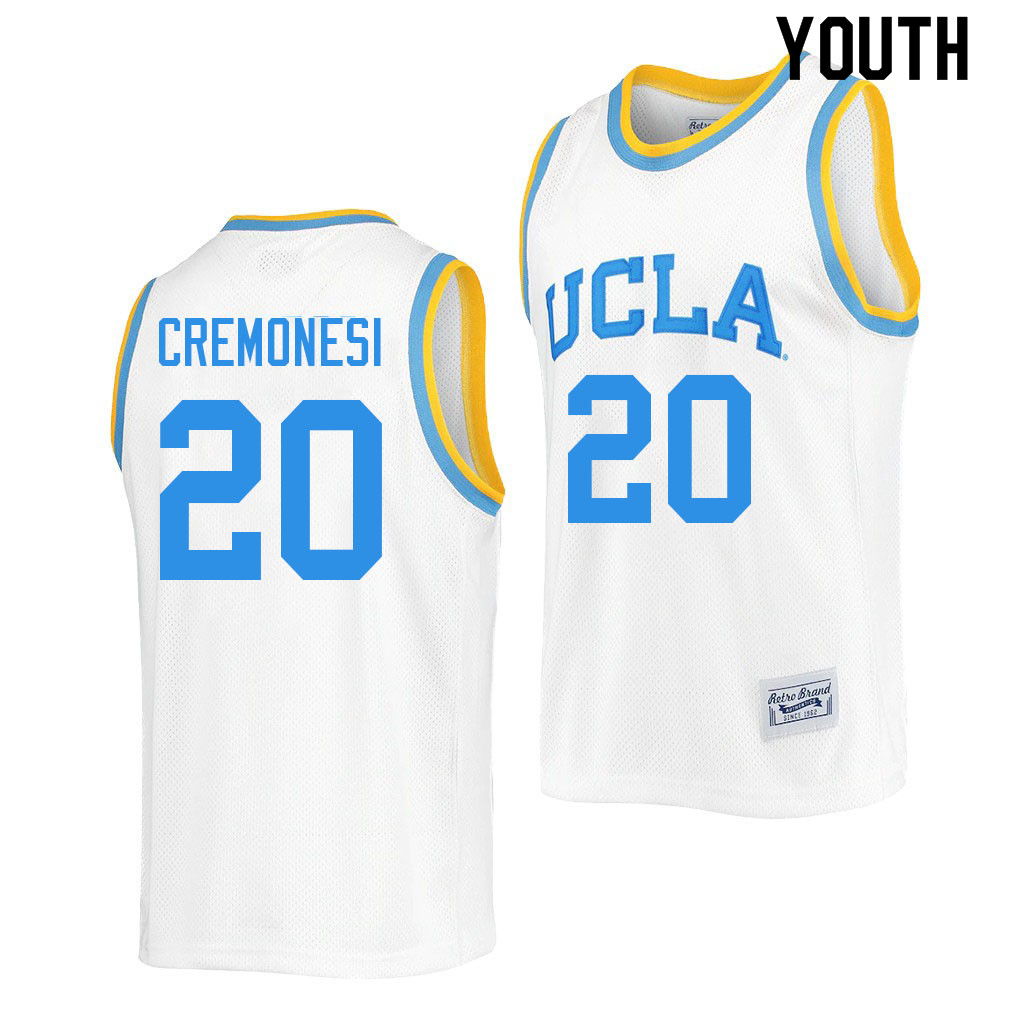 Youth #20 Logan Cremonesi UCLA Bruins College Jerseys Sale-Retro White - Click Image to Close